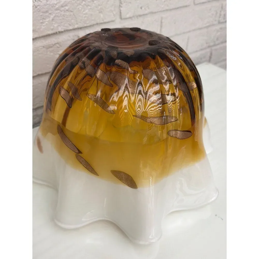 VTG Murano Art Glass White Amber Gold Flecks Large Bowl
